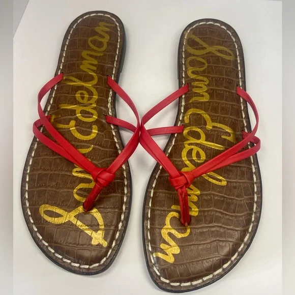 Sam Edelman Gerianne Leather Flip Flops Thongs Size 6 - Red LEATHER Classic Boho - Picture 1 of 11